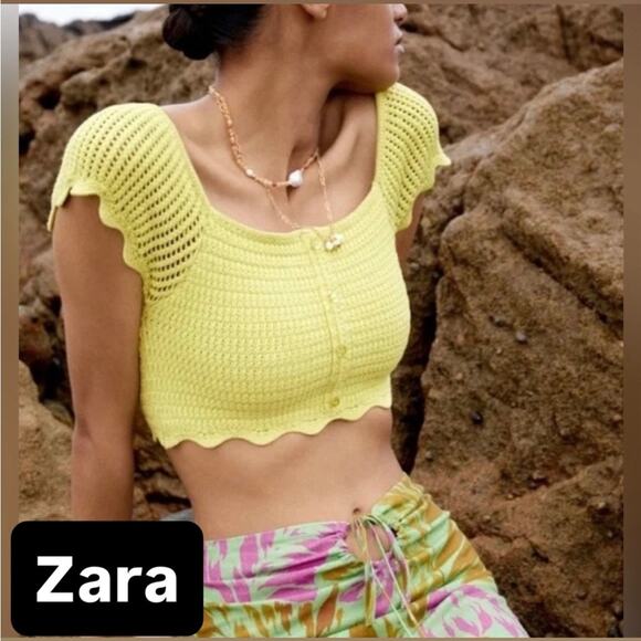 Zara Women's Crochet Knit Crop Top 
Lime Green Size Small - Picture 1 of 7